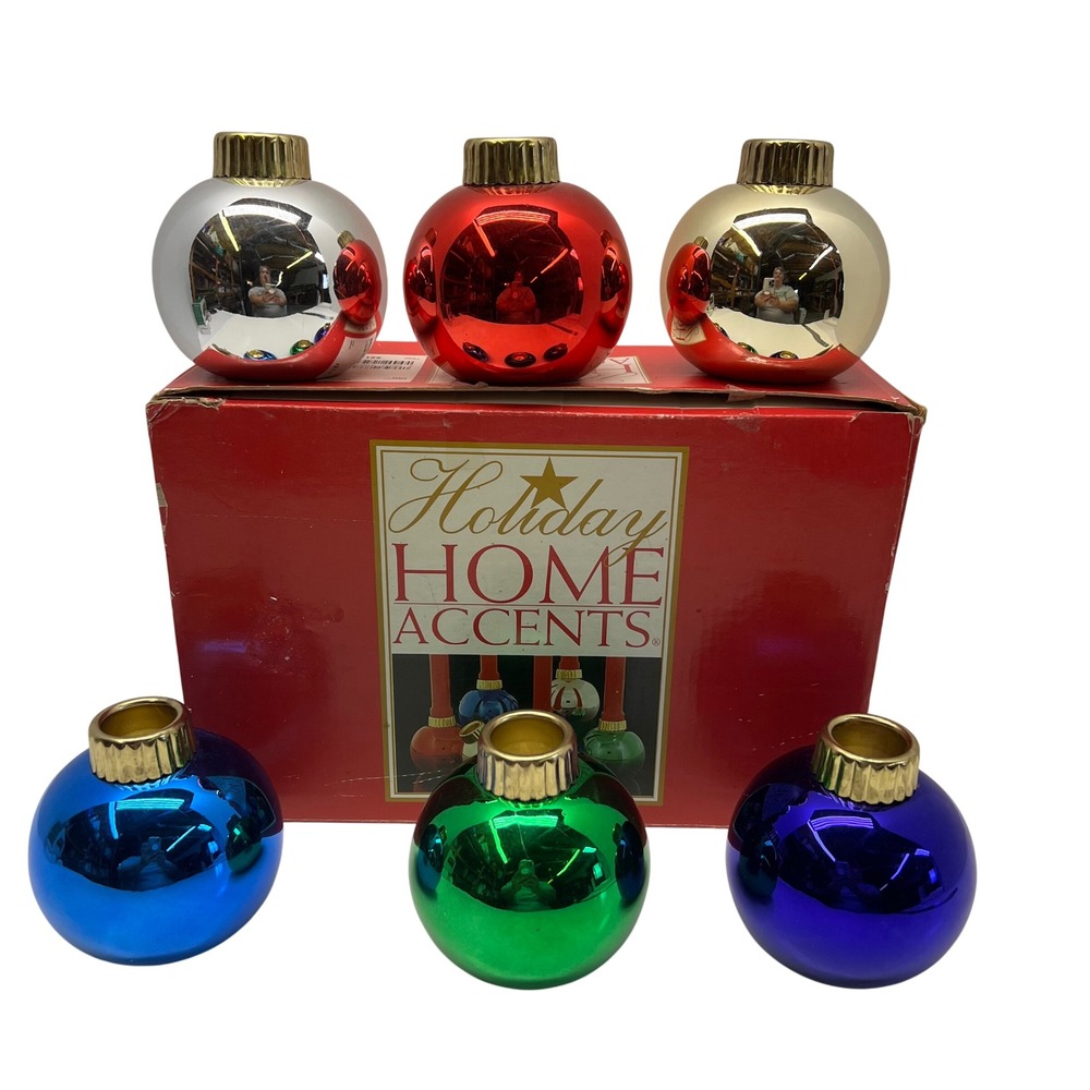 VTG 90s Holiday Home Accents Set 6 Metallic Ornament Candle Holders‎ Multicolor
